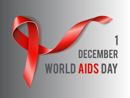 1st December World Aids Day concept with text and red ribbon of aids awareness. Vector illustrationのイラスト素材