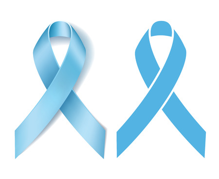 Prostate cancer ribbon awareness. Disease symbol. Realistic Light blue ribbon and Silhouette Light blue ribbon isolated on white background. Vector illustrationのイラスト素材