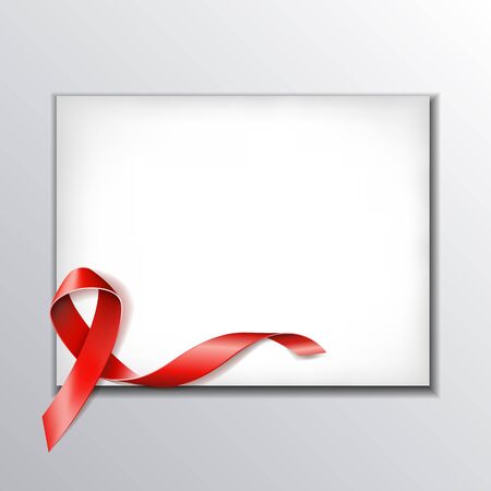 1st December World Aids Day concept. Blank paper and red ribbon of aids awareness. Vector illustrationのイラスト素材
