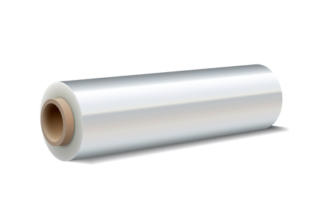 Roll of wrapping plastic stretch film on white background. Vector illustrationのイラスト素材