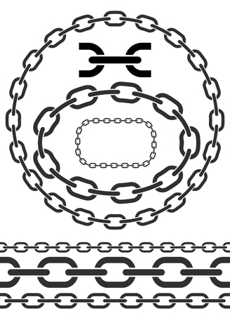 Chains illustration. Chain icons, parts, circles of chains. Pattern brush for chainsのイラスト素材