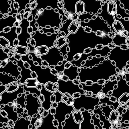 Silver chain on black seamless background.のイラスト素材