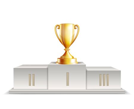 Podium winners with Golden trophy cup isolated on white background. Vector illustrationのイラスト素材