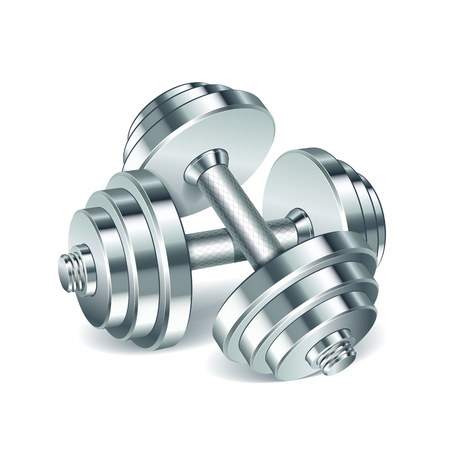 Metal realistic dumbbells isolated on white background. Realistic vector illustration.のイラスト素材