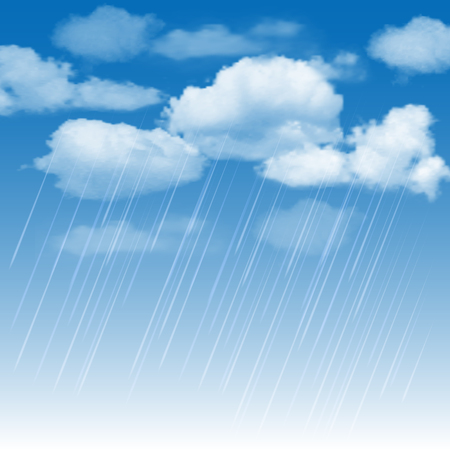 Summer background with rainclouds and rain in the blue sky. Vector illustrationのイラスト素材