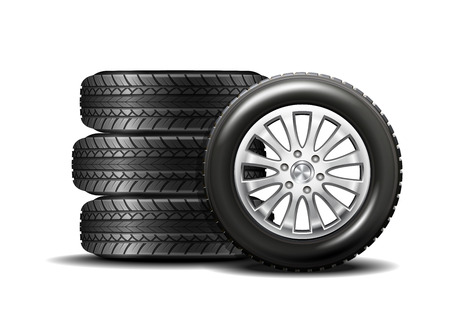 Car tires isolated on white backgroundのイラスト素材
