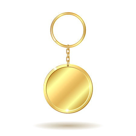 Realistic template metals golden keychain circle shape. Vector illustration.のイラスト素材