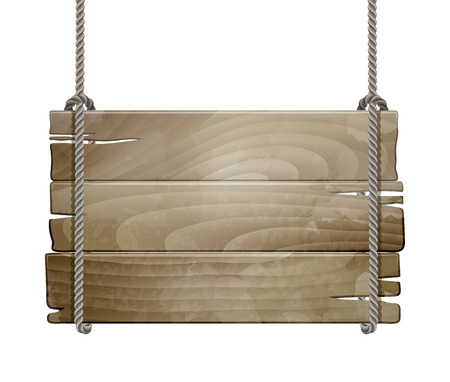 Wooden board sign hanging on a ropeのイラスト素材