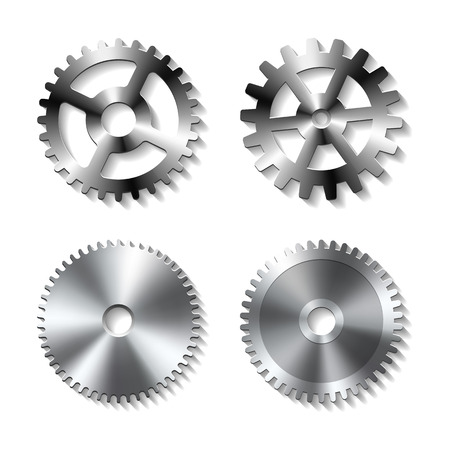 Set of realistic metal gears on white background, vector illustration.のイラスト素材
