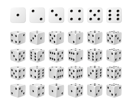 Set of 24 icons of dice in all possible turnsのイラスト素材
