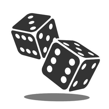 Two black falling dice isolated on white.のイラスト素材