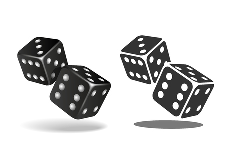 Two black falling dice isolated on white background.のイラスト素材
