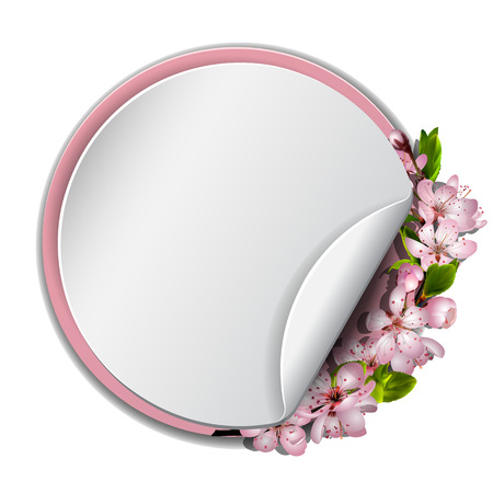 Round frame with sakura blossom illustration on white background.のイラスト素材