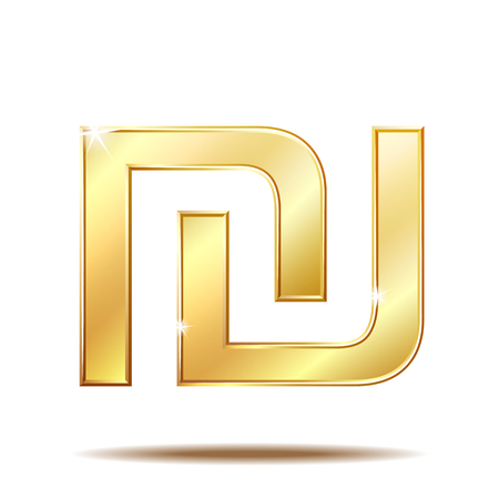Israeli shekel currency golden shiny symbolのイラスト素材