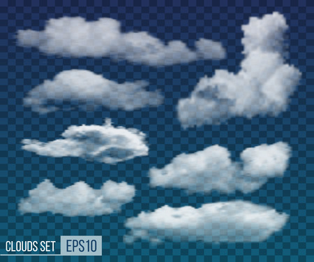 Collection of realistic transparent night clouds. Vector illustration EPS10