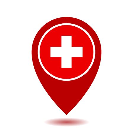 Map Pointer Icon With Cross, First Aid Sign.のイラスト素材