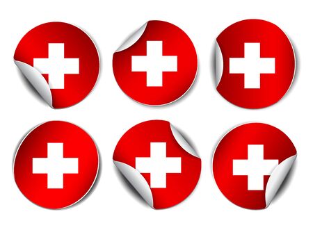 Set of Bright sticker with flag of Swissのイラスト素材