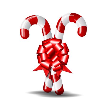 Christmas candy cane with red bow isolated on whiteのイラスト素材