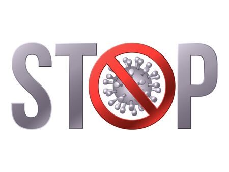Sign caution STOP COVID-19 with Coronavirus icon.のイラスト素材
