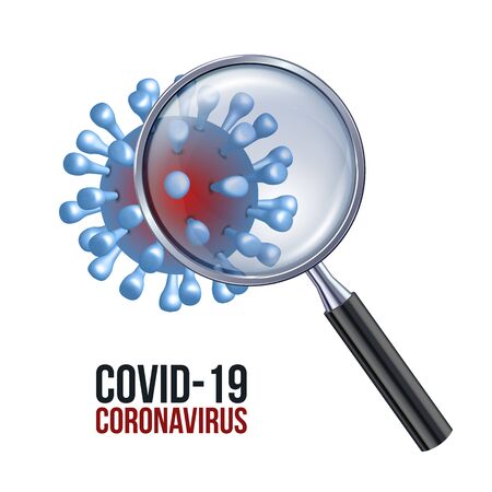 illustration of a corona virus seen with a magnifying glassのイラスト素材