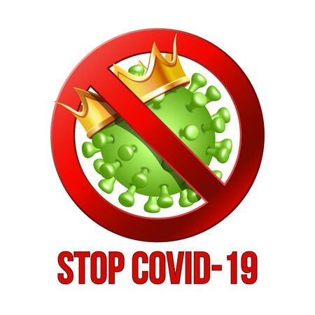Sign caution STOP COVID-19 with Coronavirus icon.のイラスト素材