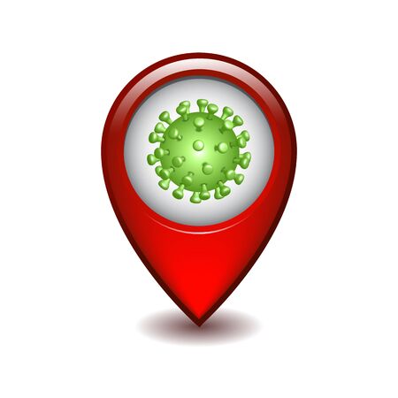Red map point with coronavirus. Vector iluustrationのイラスト素材
