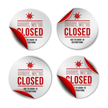 Temporarily closed sign of coronavirus news. Set of Information warning sign about quarantineのイラスト素材