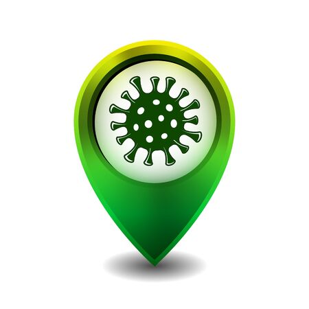 Green map point with coronavirus. Vector iluustrationのイラスト素材