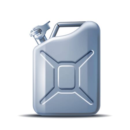 Grey canister of engine oil or petroleum isolated on white.のイラスト素材