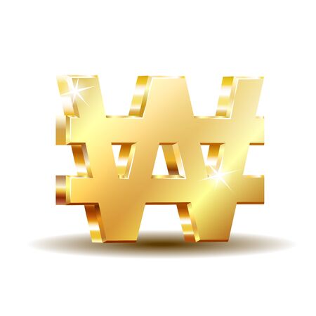 Gold shiny Korean won symbol, currency sign isolated on white background. Vector illustrationのイラスト素材