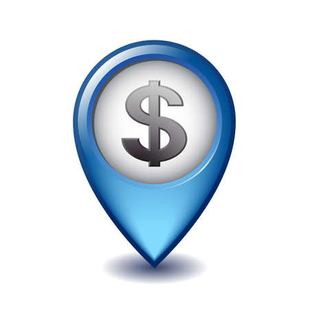 Dollar symbol on Mapping Marker icon.のイラスト素材