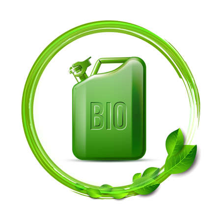 Green canister with word BIO and green leaves isolated on white backgroundのイラスト素材