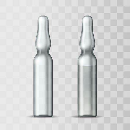 Empty transparent glass ampule and ampule with vaccine or drug for medical treatment.のイラスト素材