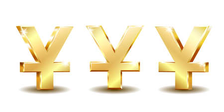 Shiny golden Yuan currency symbol isolated on white.のイラスト素材