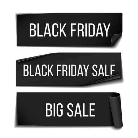 Black realistic curved paper banner ribbon for Black friday super sale.のイラスト素材