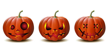 set of Halloween pumpkins in vector with different facesのイラスト素材
