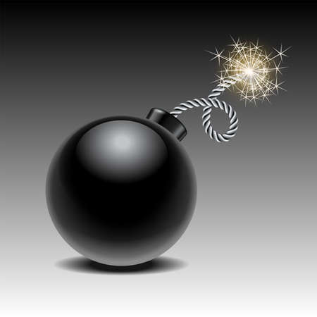 Round black bomb ready to explode with lit fuseのイラスト素材