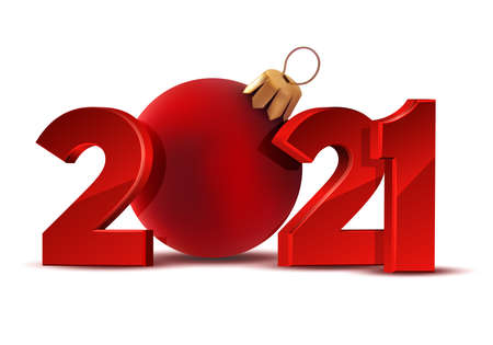 Red Numbers Design of greeting card with red christmas ball
