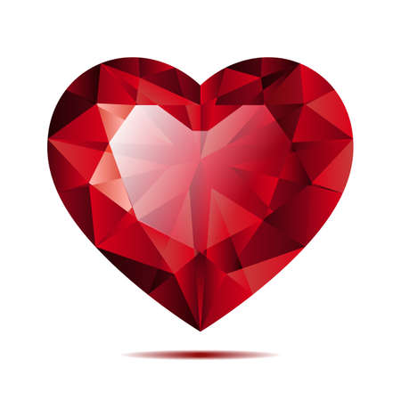 Shiny red ruby crystal heart shape isolated on white background.のイラスト素材