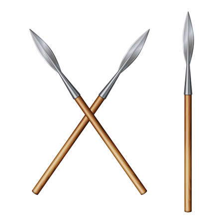 Color realistic image of two crossed spears isolated on a whiteのイラスト素材