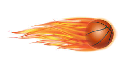 Flaming Basketball Ball. Basketball Ball flying in fire on white background.のイラスト素材