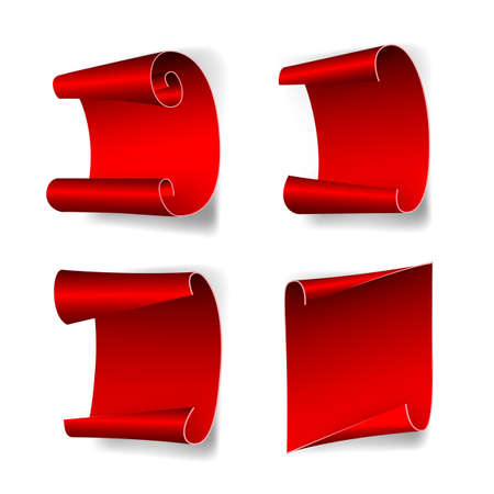 Set of red curved paper blank banners isolated on whiteのイラスト素材
