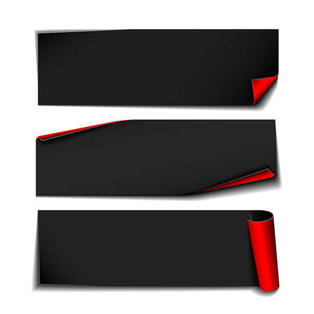 Set of Black realistic curved paper banners. Vector illustrationのイラスト素材