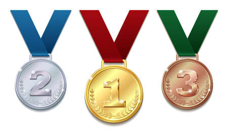 Shiny gold, silver and bronze championship medals setのイラスト素材