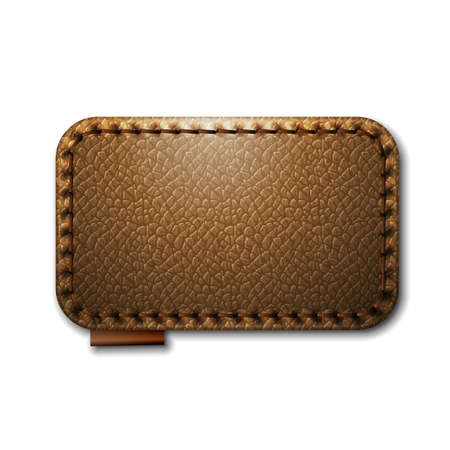 Brown restangle stitched black leather label isolated on white background vector template.のイラスト素材
