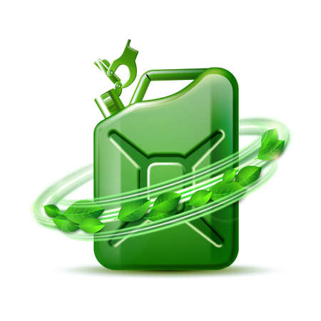 Green canister with word BIO and green leaves isolated on white backgroundのイラスト素材