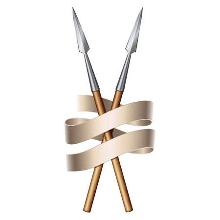 Two spears and elegant flag banner. Heraldic signのイラスト素材