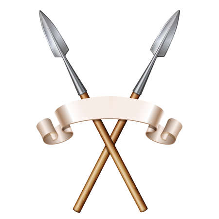 Two spears and elegant flag banner. Heraldic signのイラスト素材