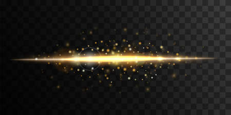 Vector Glowing sun beam with lensflare. Golden light flashのイラスト素材