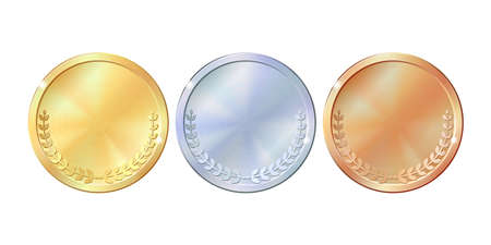 Set of gold, silver and bronze round empty medals.のイラスト素材